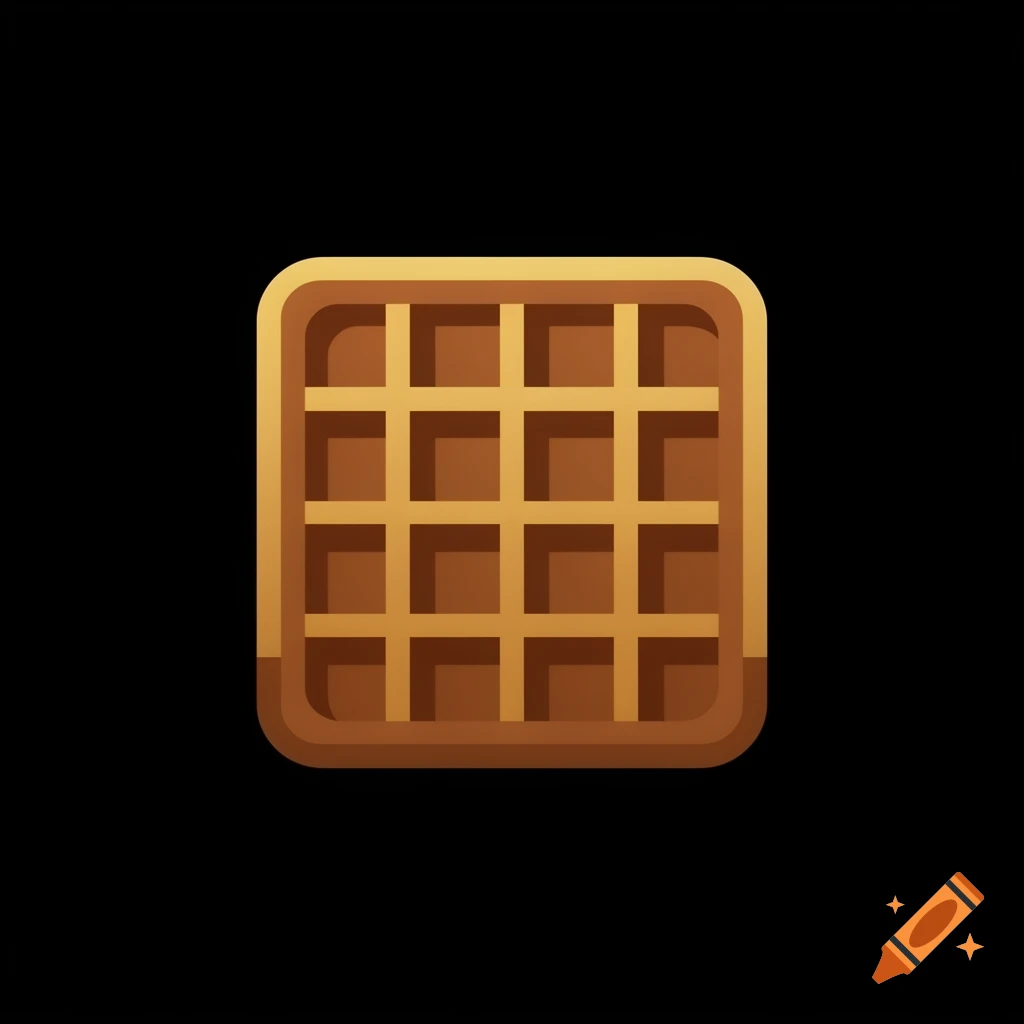 A brown waffle icon with rounded edges on a black background.