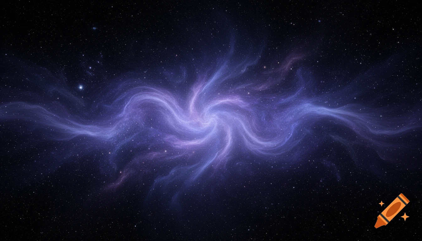 Swirling purple and blue nebula with scattered stars in deep space, creating an ethereal and mystical atmosphere.