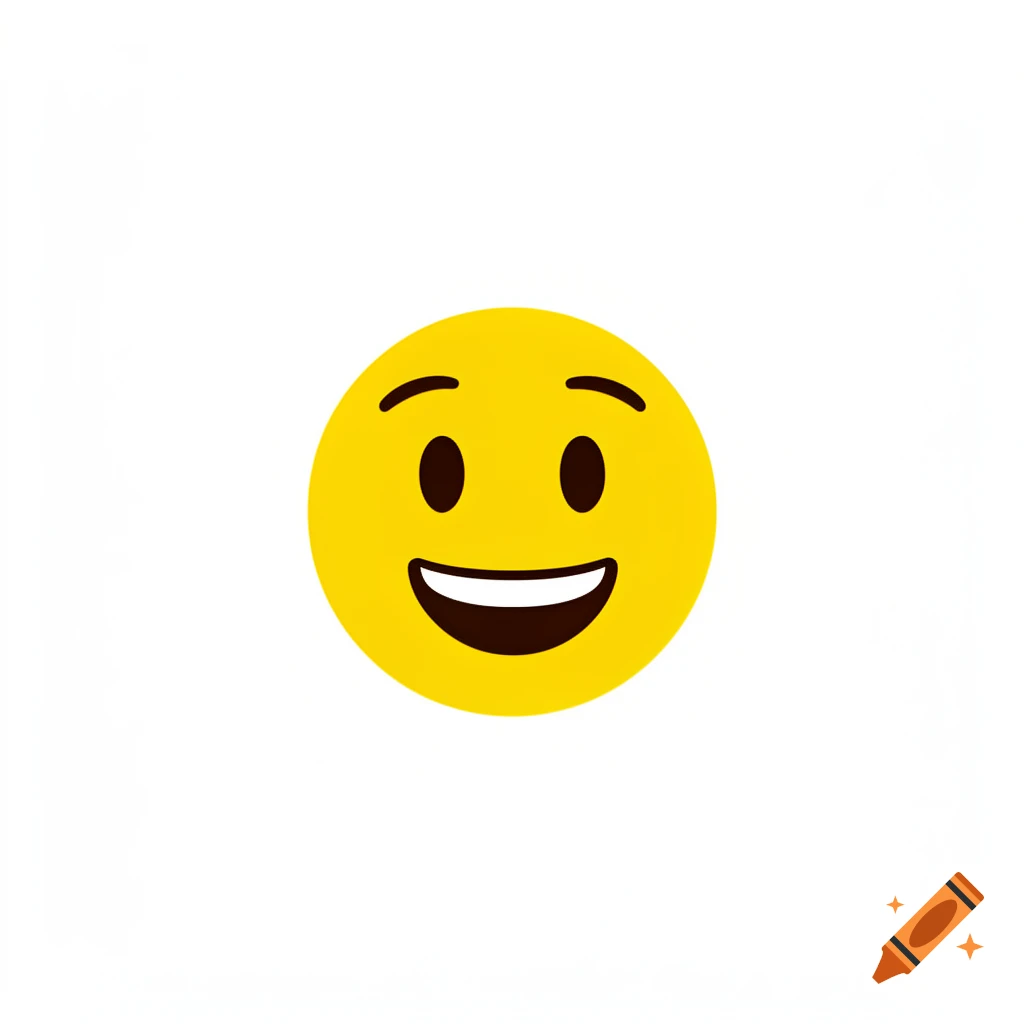 A classic yellow smiley face emoji with wide eyes and a beaming smile on a white background.