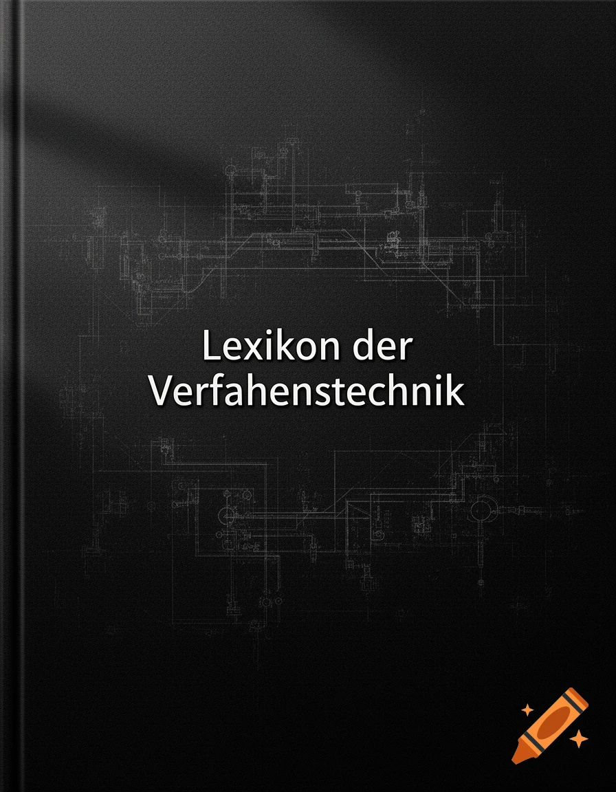Dark book cover for 'Lexikon der Verfahrenstechnik' with faint technical schematics in the background.