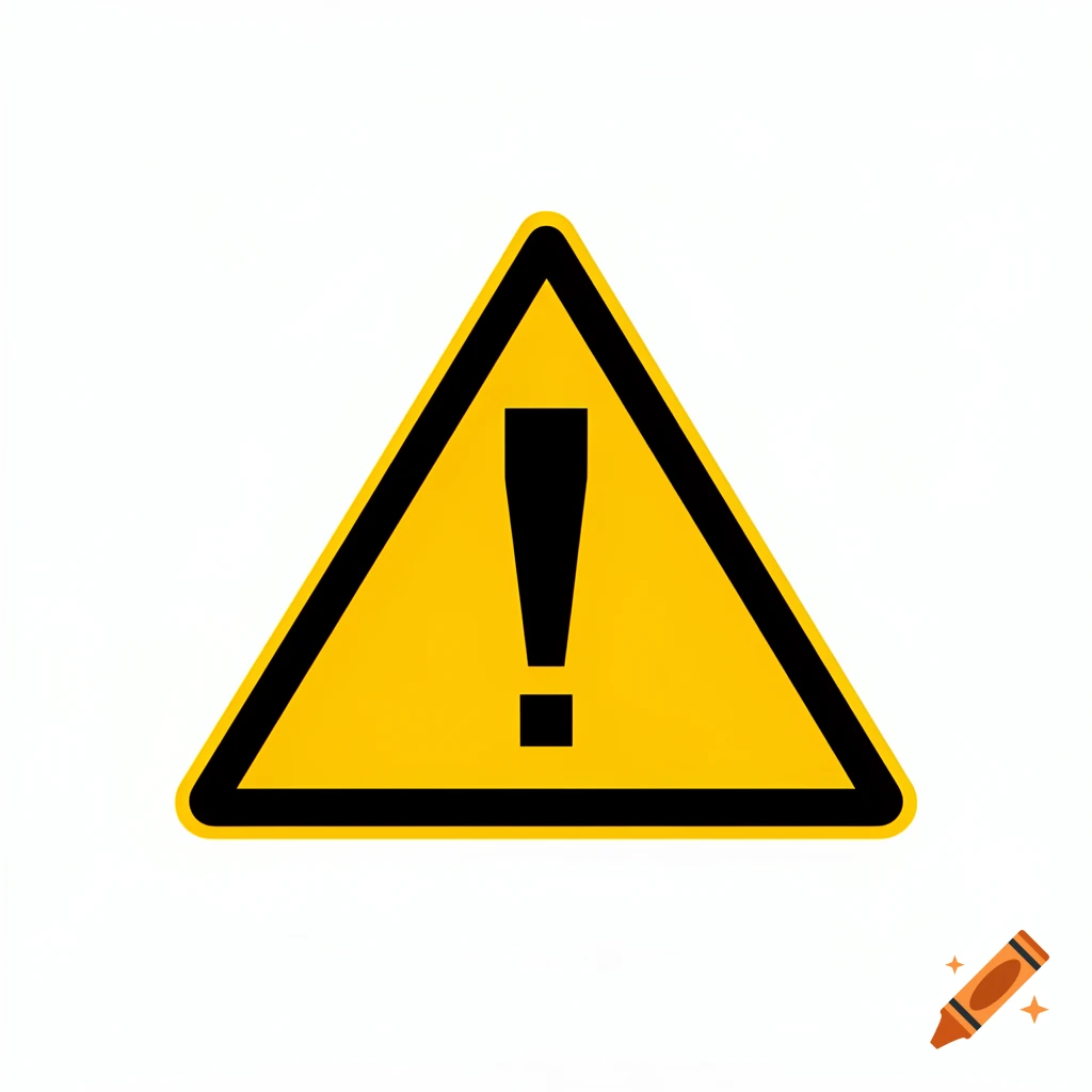 A clear yellow triangular warning sign with a black exclamation mark ...