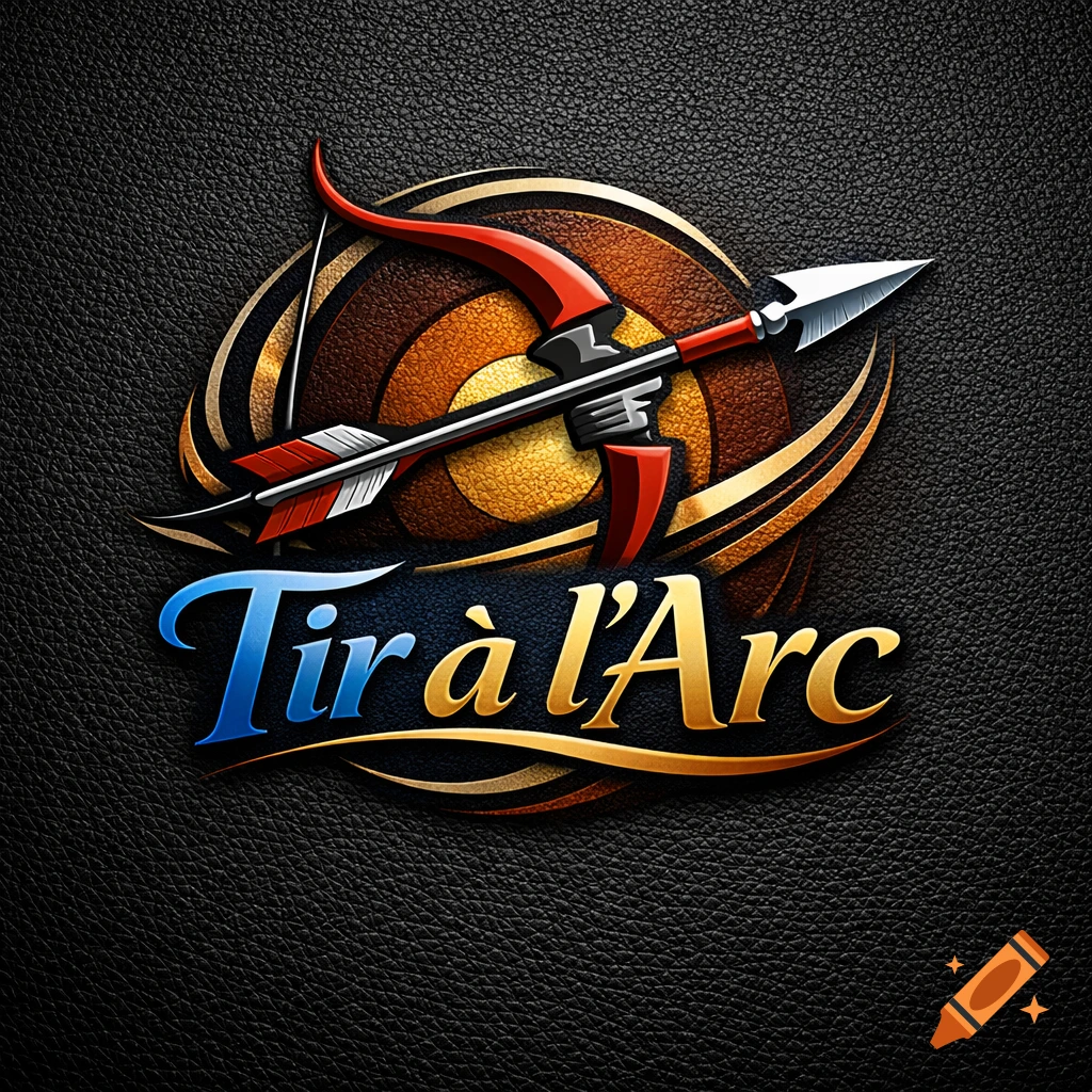 Stylized archery logo featuring a red bow, arrow, and target motif, with the text 'Tir \u00e0 l'Arc' on a dark textured background.