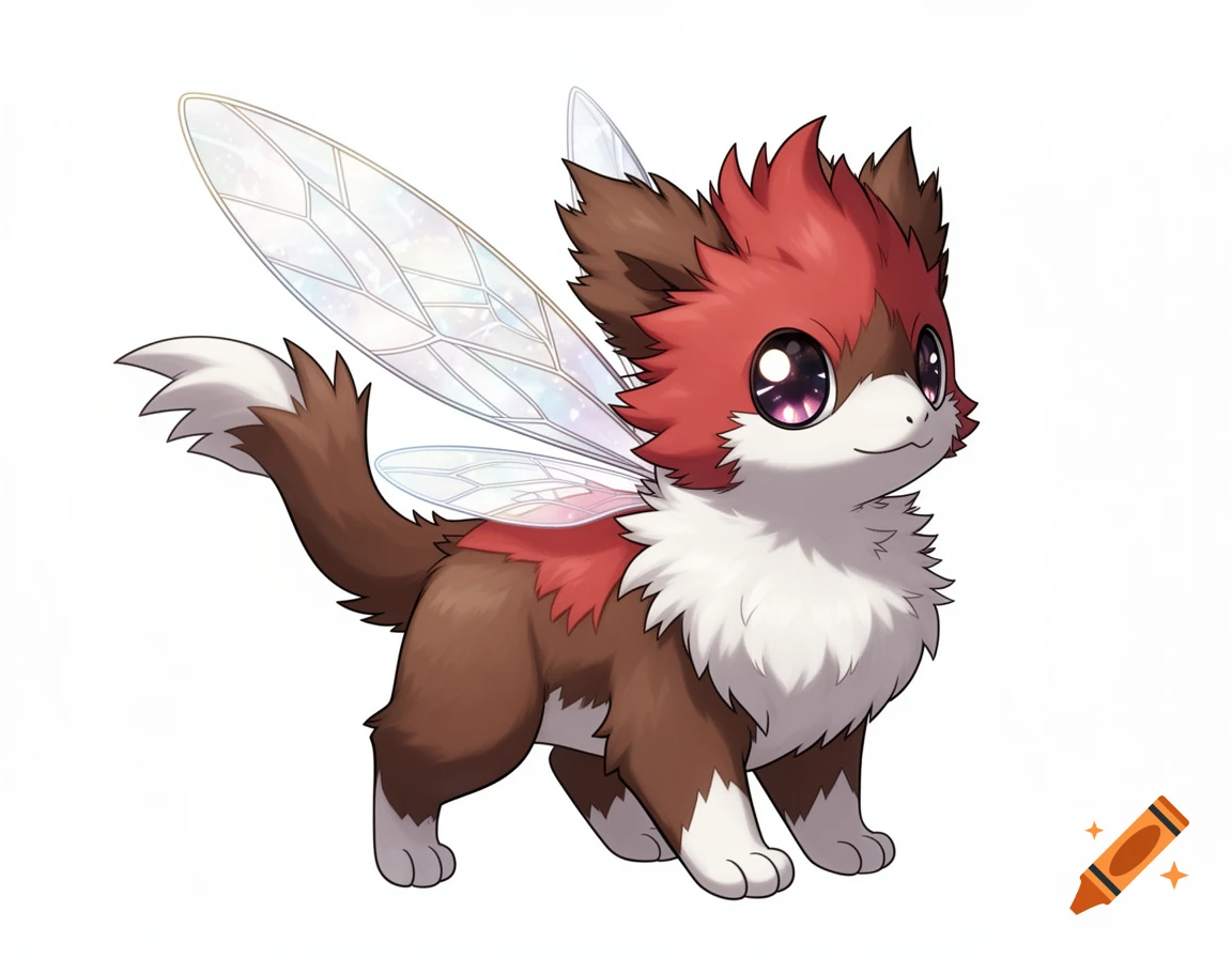 Inseect Fakemon A cute, red, brown, and white fakemon with large insectoid eyes, fuzzy ...