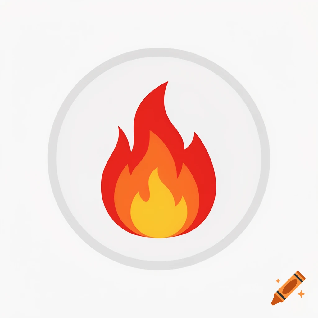 Stylized red and orange flame icon within a gray circle on a white background.