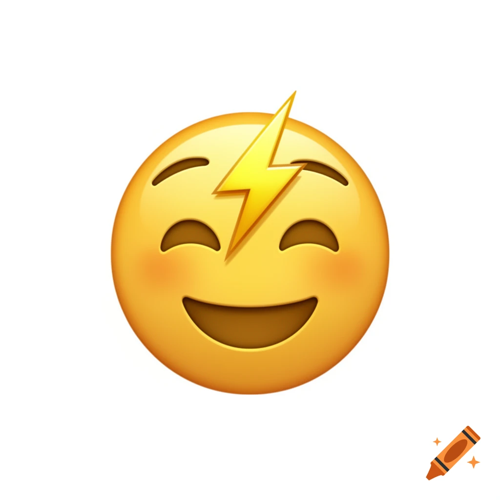 A smiling yellow emoji with closed eyes and a yellow lightning bolt across its forehead.