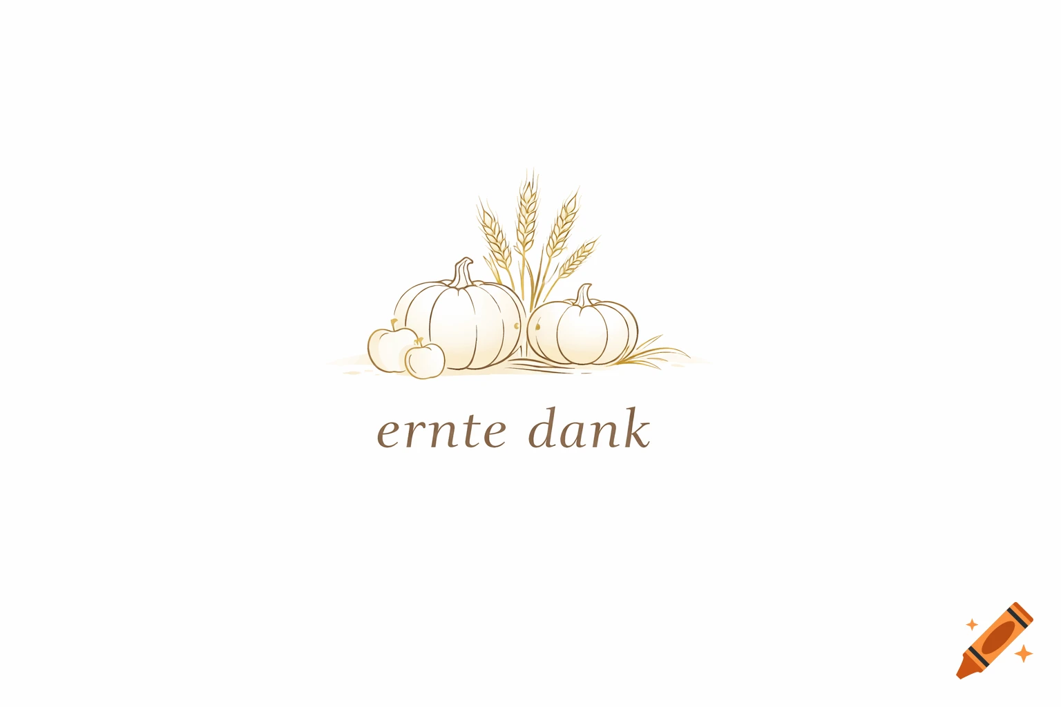 Minimalist line art illustration featuring pumpkins, apples, and wheat stalks with the text 'ernte dank' on a white background.