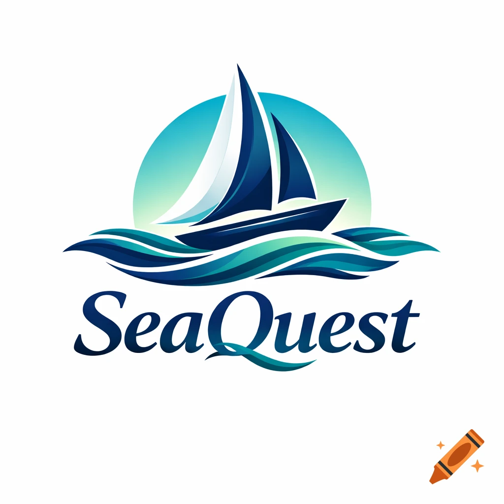 Logo featuring a dark blue sailboat on turquoise waves with a light blue sun, and "SeaQuest" text below.