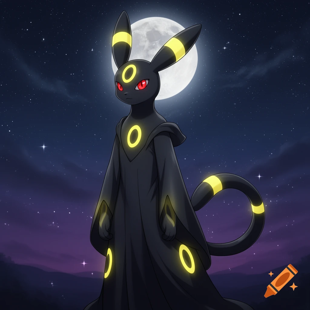 Umbreon Rings An anthropomorphic Umbreon in a black hooded cloak with glowing yellow ...