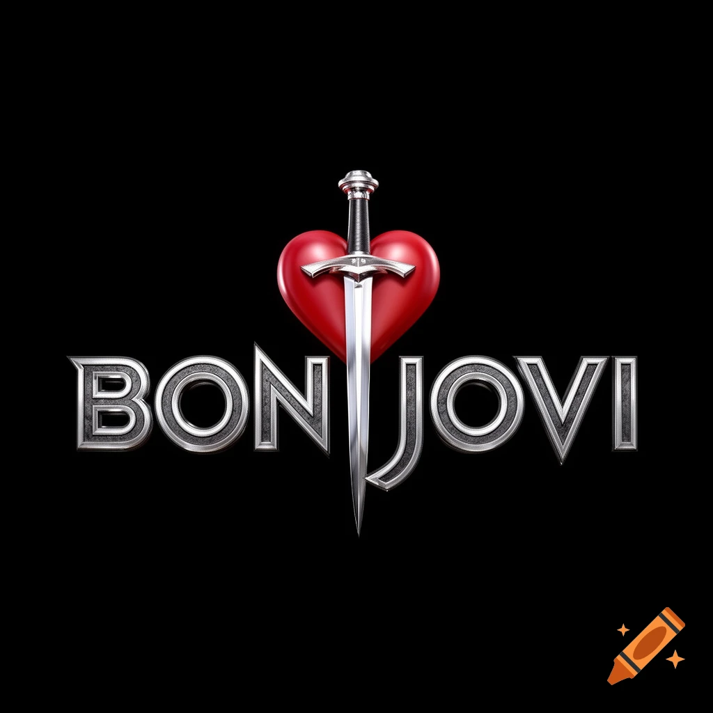 The Bon Jovi logo featuring a red heart pierced by a silver sword above the metallic text 'BON JOVI'.