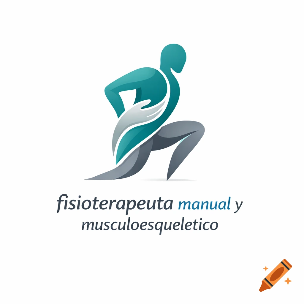 Stylized teal and grey logo of a person holding their lower back, with text 'fisioterapeuta manual y musculoesqueletico'.