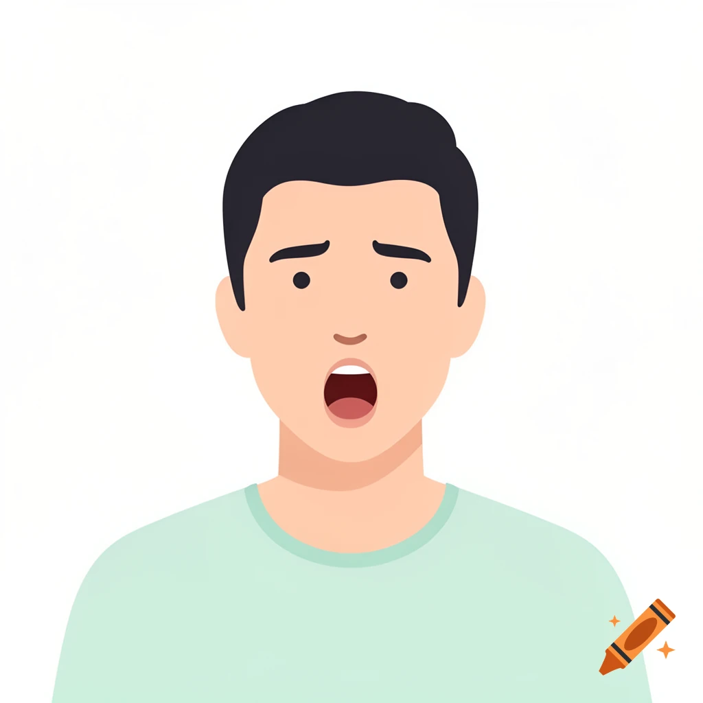Vector illustration of a person with an open mouth, appearing to shout or express surprise, on a white background.