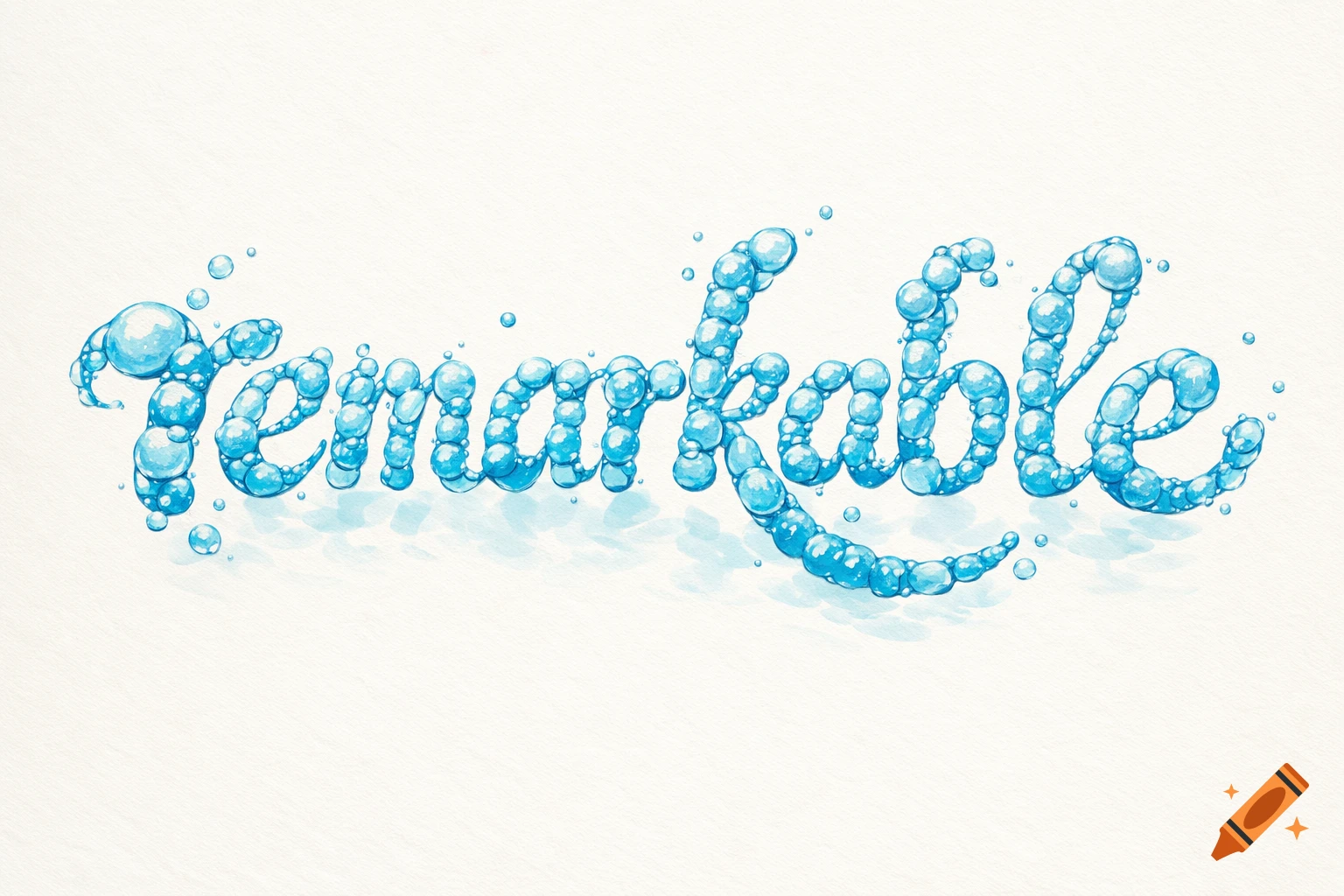 The word 'remarkable' rendered in vivid blue water bubbles, floating elegantly on a white background in a vintage watercolor style.