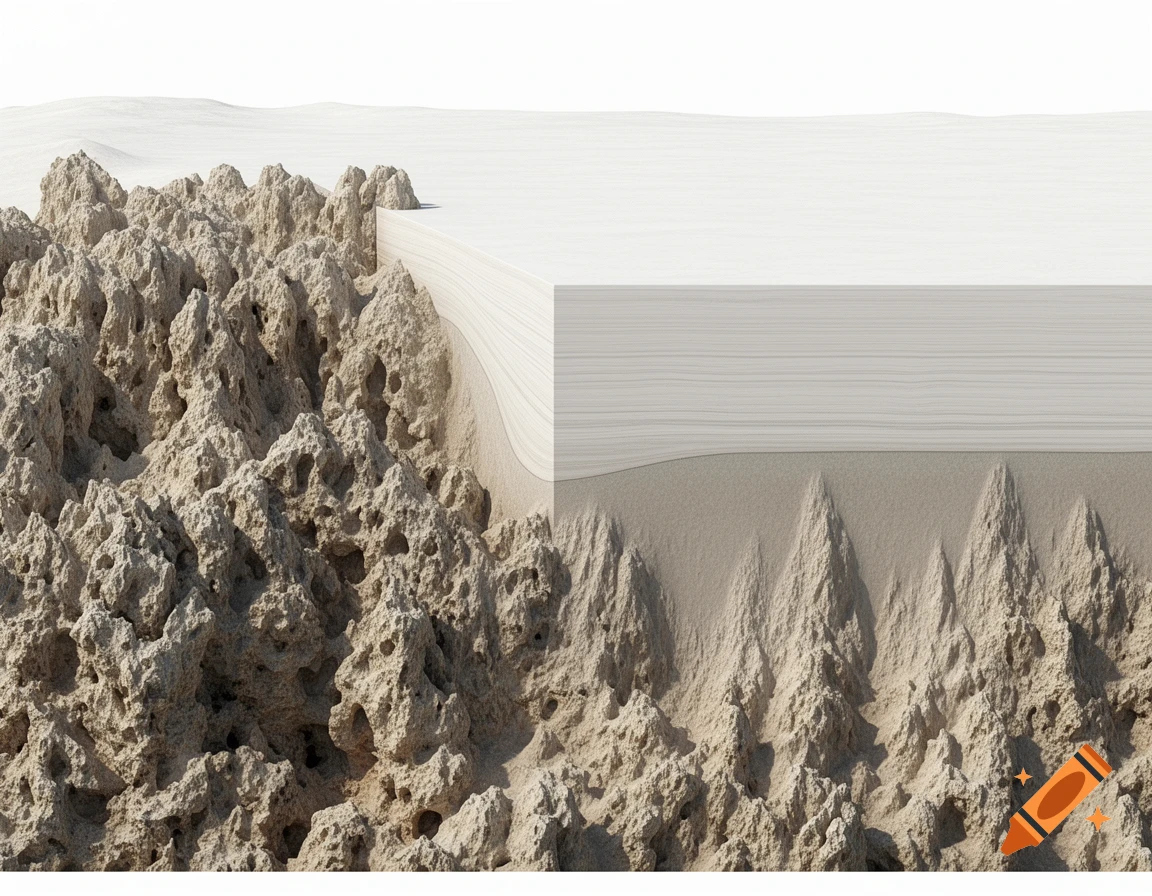 An abstract 2D geological illustration of a dolomitic reef buildup with an anhydrite layer on top, showing varying thicknesses.
