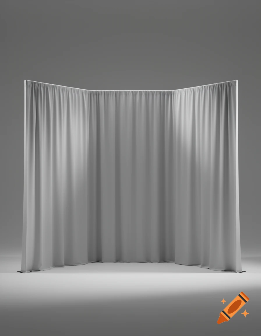 A minimalist, photorealistic studio scene with a grey pipe and drape backdrop forming a half-square.