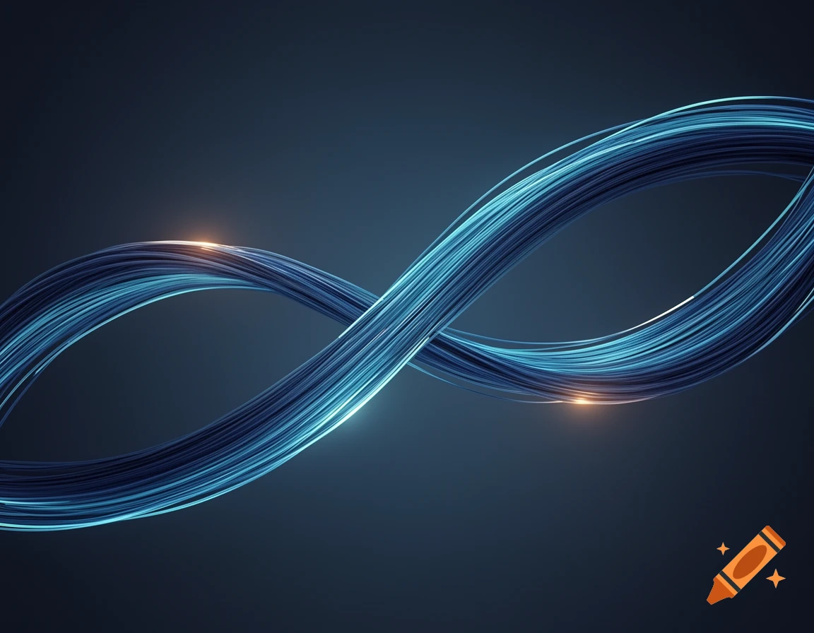Elegant abstract illustration of glowing blue light streams resembling fiber optics against a dark background.
