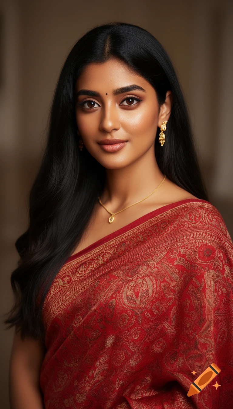 Photorealistic portrait of a beautiful Indian woman with long black ...