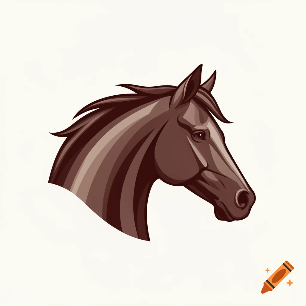 Stylized brown horse head in profile, looking right, in a clipart style.