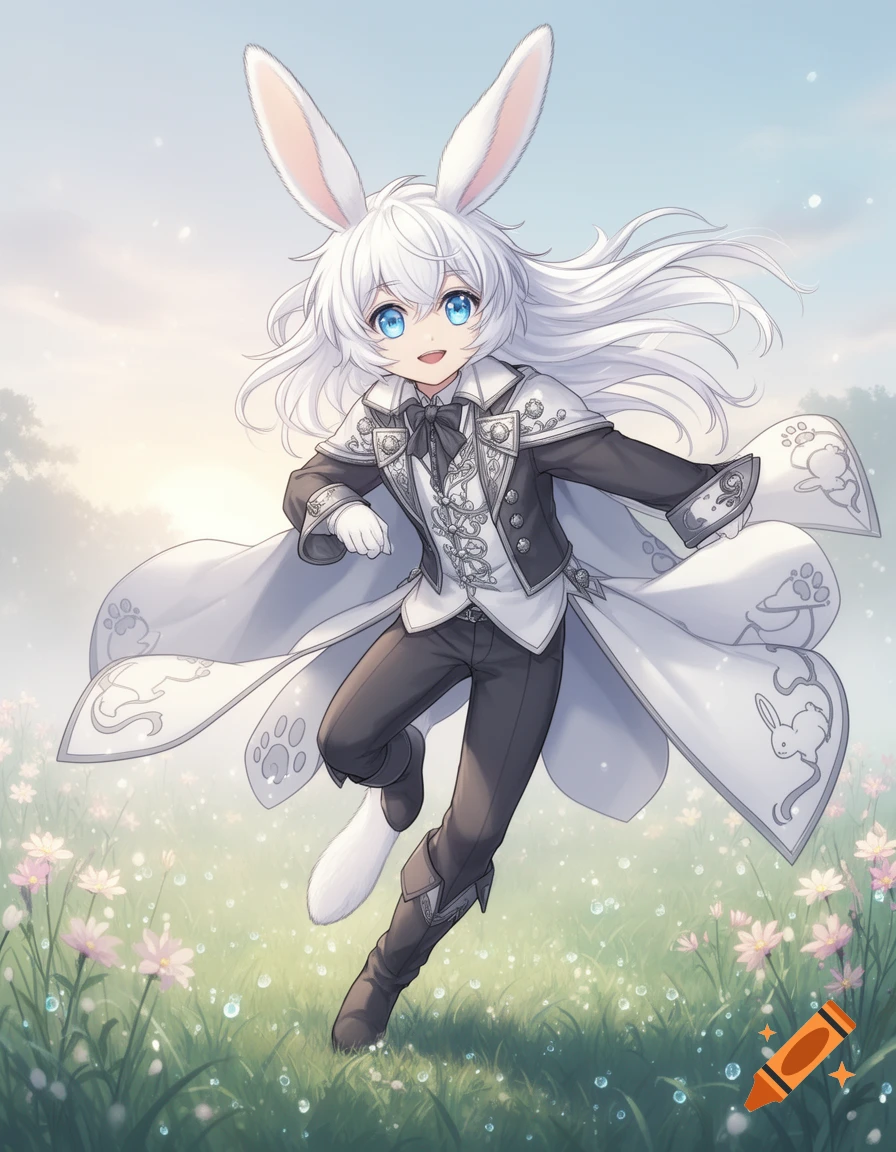 Gray Rabbit Names Anime Anime-style white rabbit character with blue eyes and white hair ...