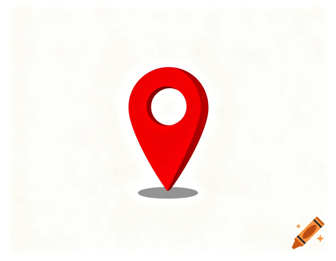 A 3D red location pin icon with a circular hole and a slight shadow on a white background.