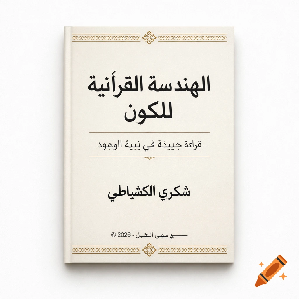A minimalist off-white book cover with ornate gold borders. The title, subtitle, and author name are in bold Arabic text.