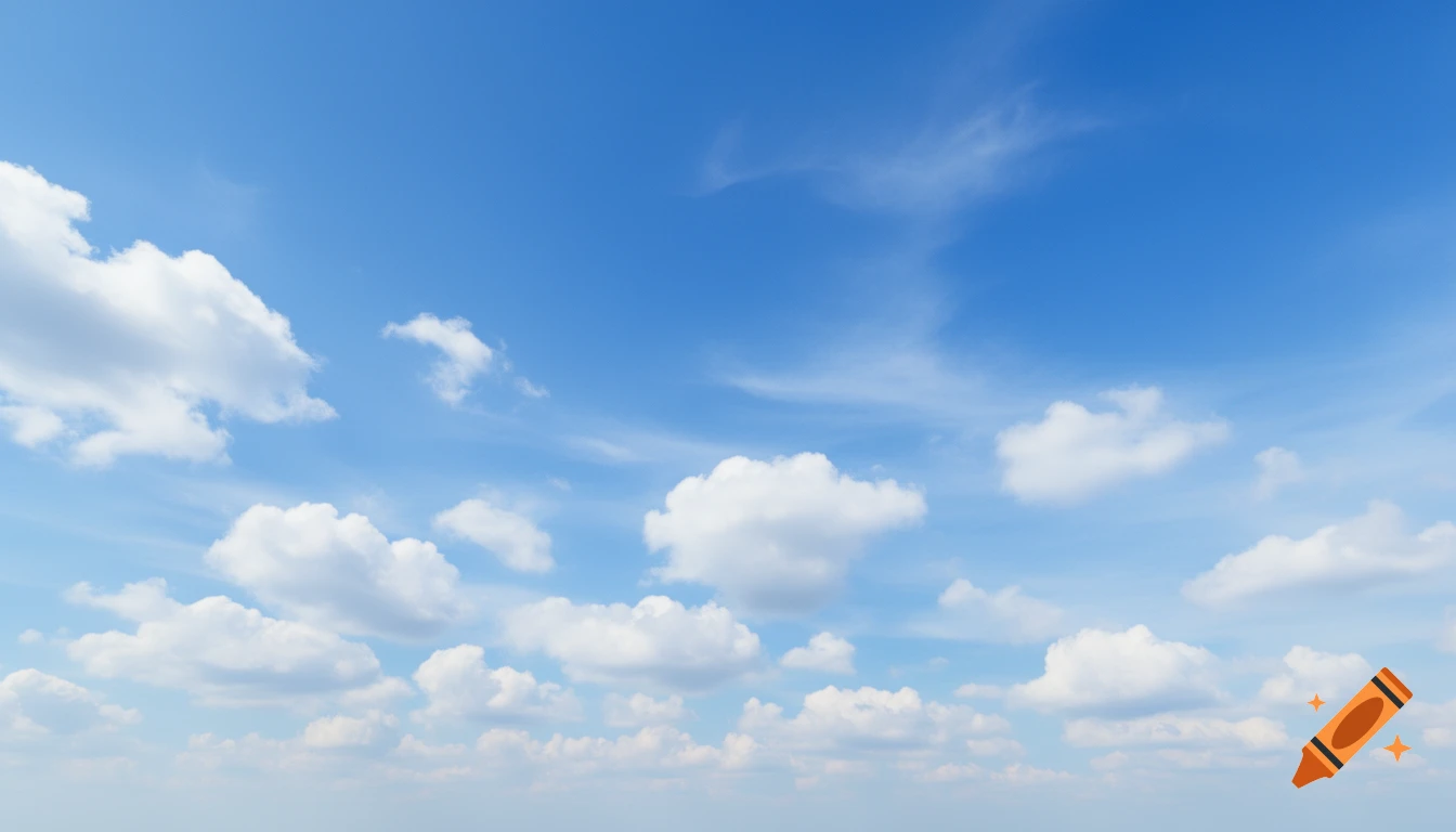 A clear blue sky with fluffy white clouds scattered across the frame.