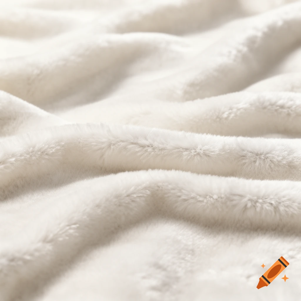 Soft white plush fabric texture with gentle folds, photorealistic.