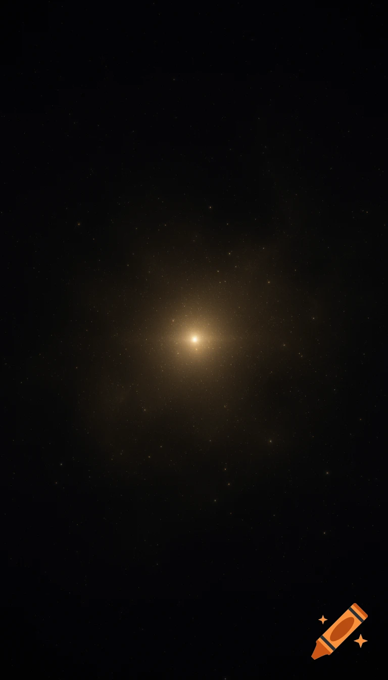 A single luminous golden point of light radiates in deep cosmic darkness with subtle floating particles.