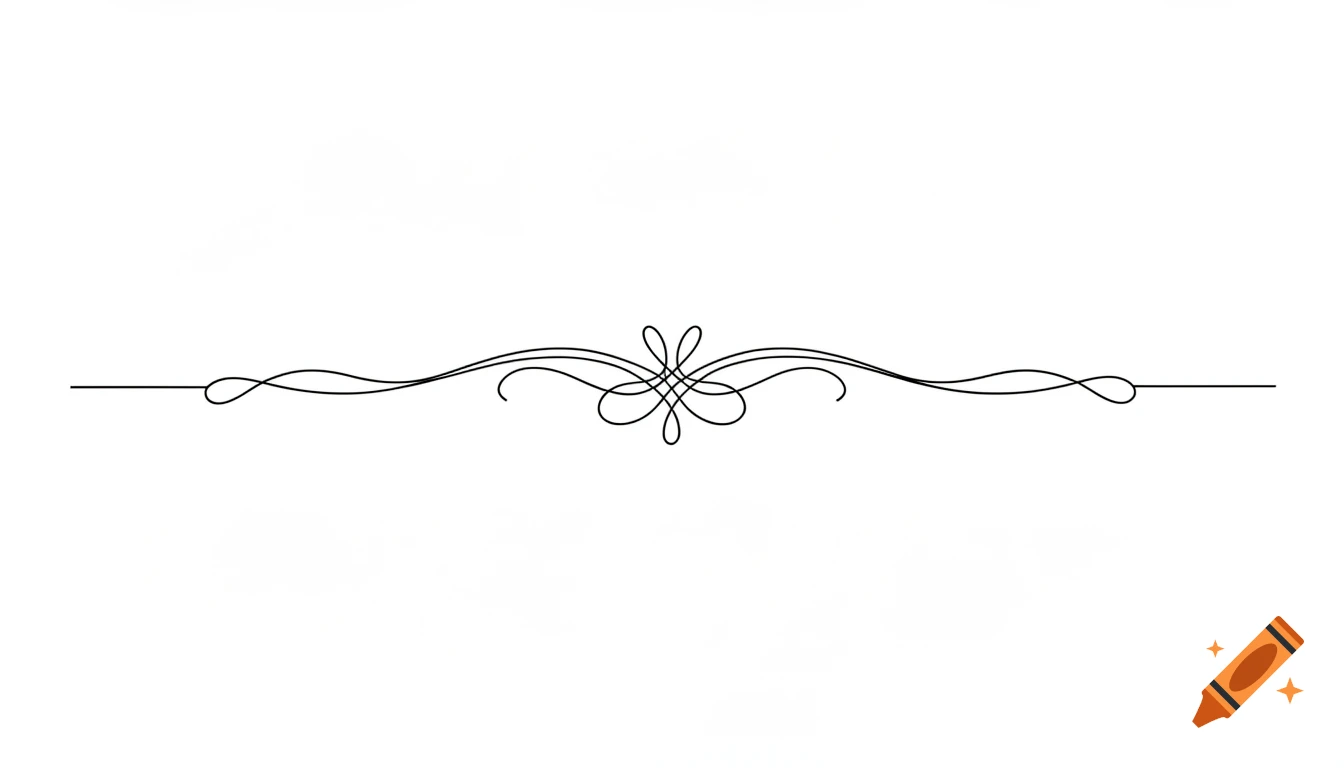 A simple black line art decoration featuring a symmetrical scrollwork design in the center, on a white background.