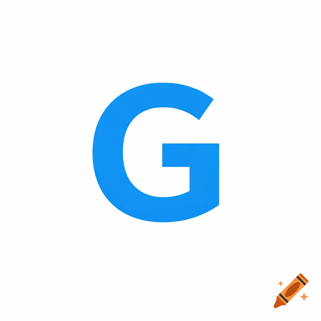 A blue letter G on a white background.