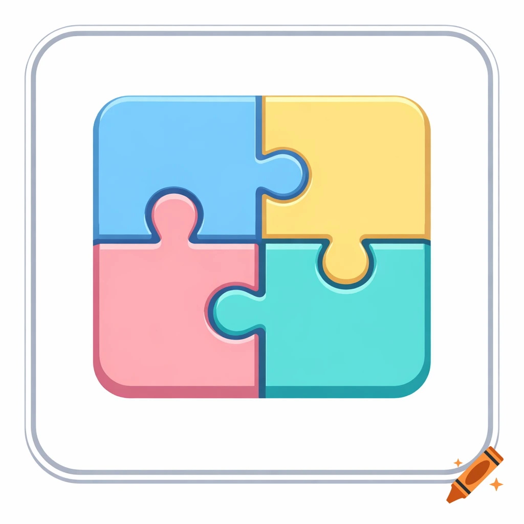 Stylized icon of four interlocking puzzle pieces in blue, yellow, pink, and teal, inside a white rounded square.