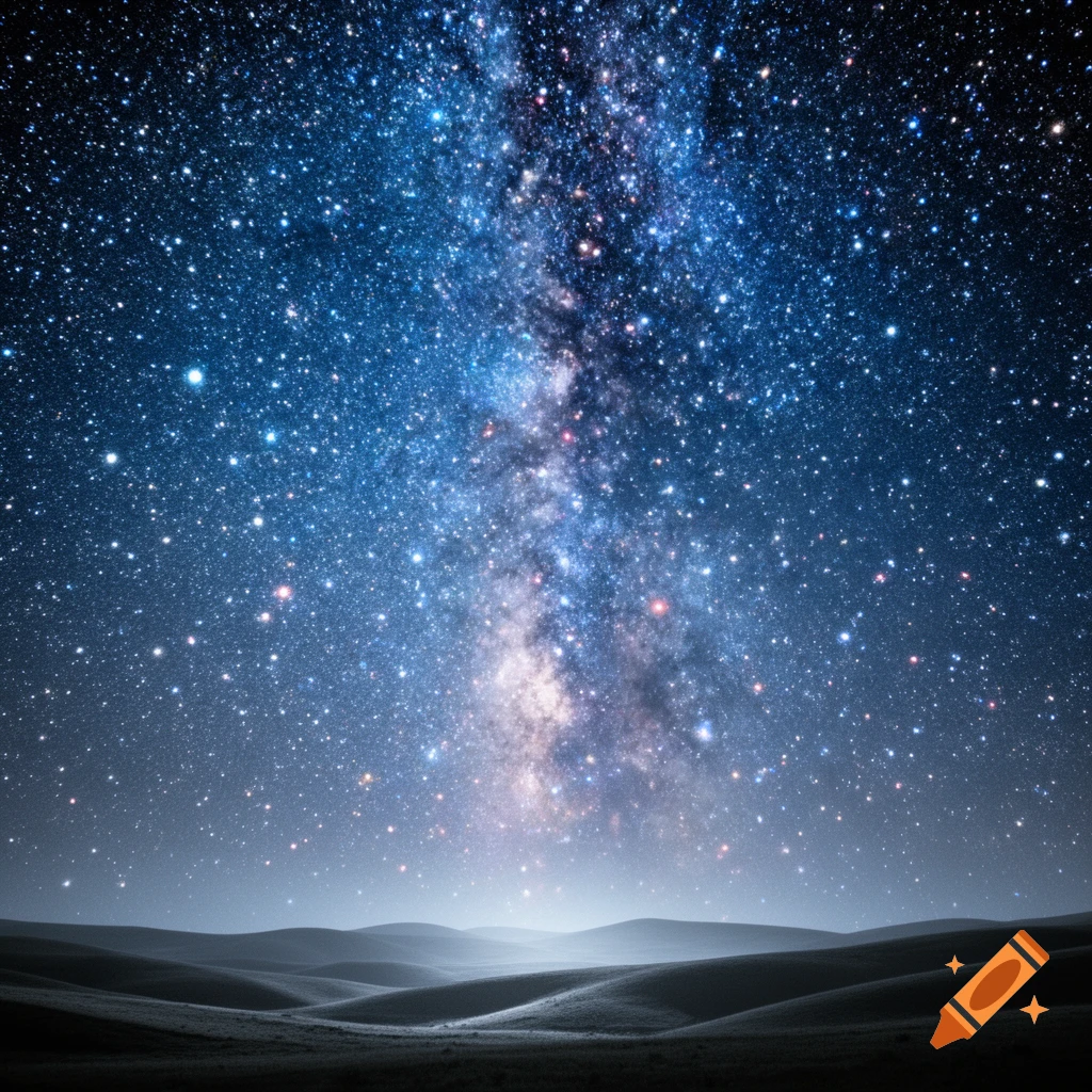 A vibrant Milky Way galaxy stretches across a dark night sky above ...