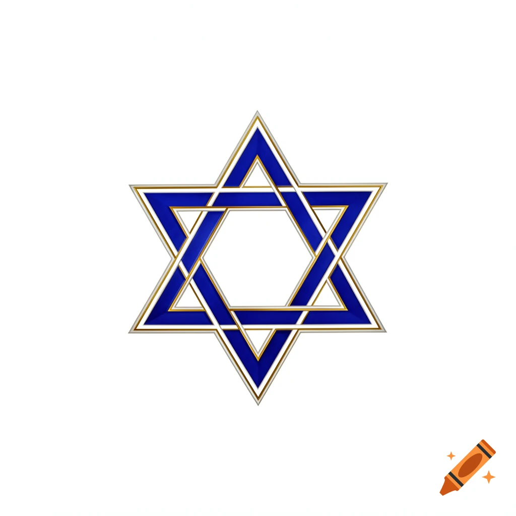 A blue and gold Star of David badge rendered with metallic outlines on a white background.