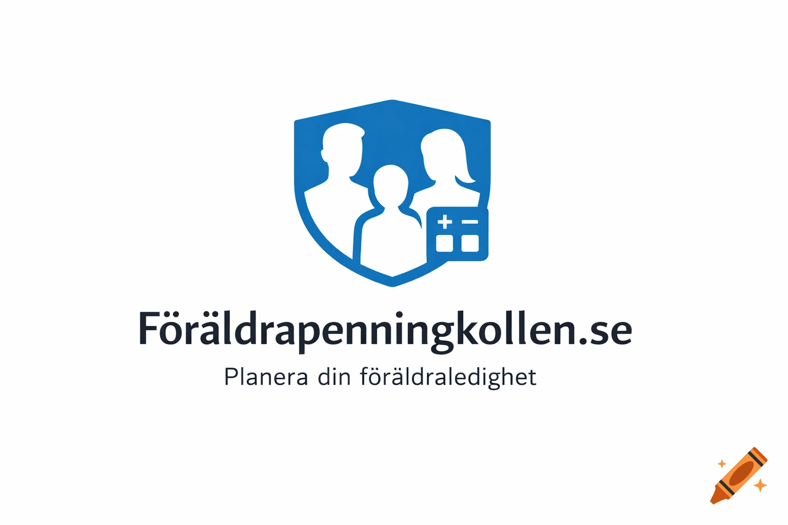 A blue shield logo featuring silhouettes of a family (two adults, one child) with a calculator icon. Text below reads "F r aldrap enningkollen.se" and "Planera din f aldrale dighet".