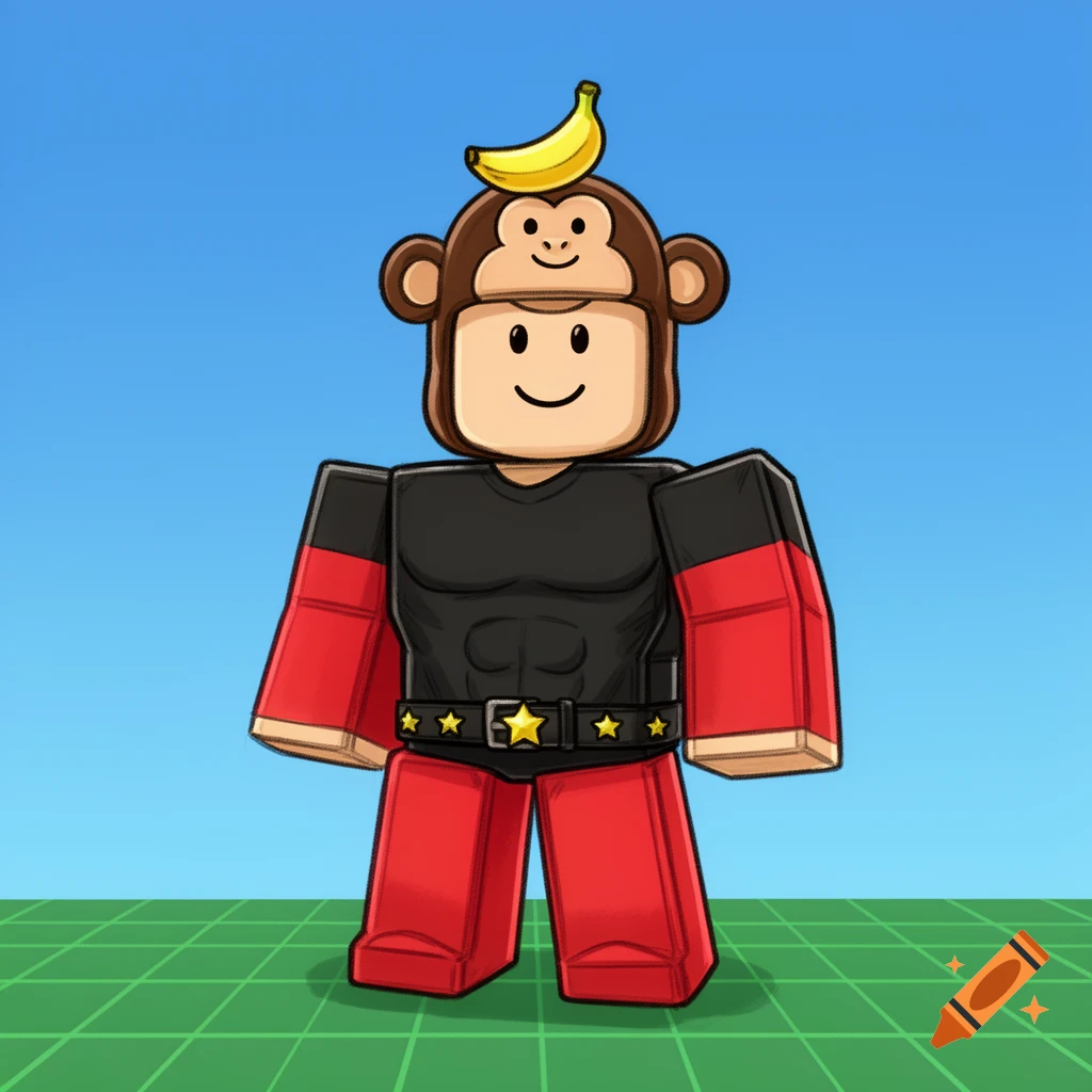 A cute, blocky Roblox character in a hand-drawn style. It wears a black ...
