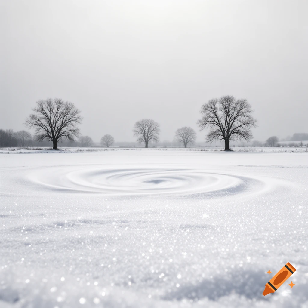 Snowy winter landscape with swirling patterns in the foreground ...
