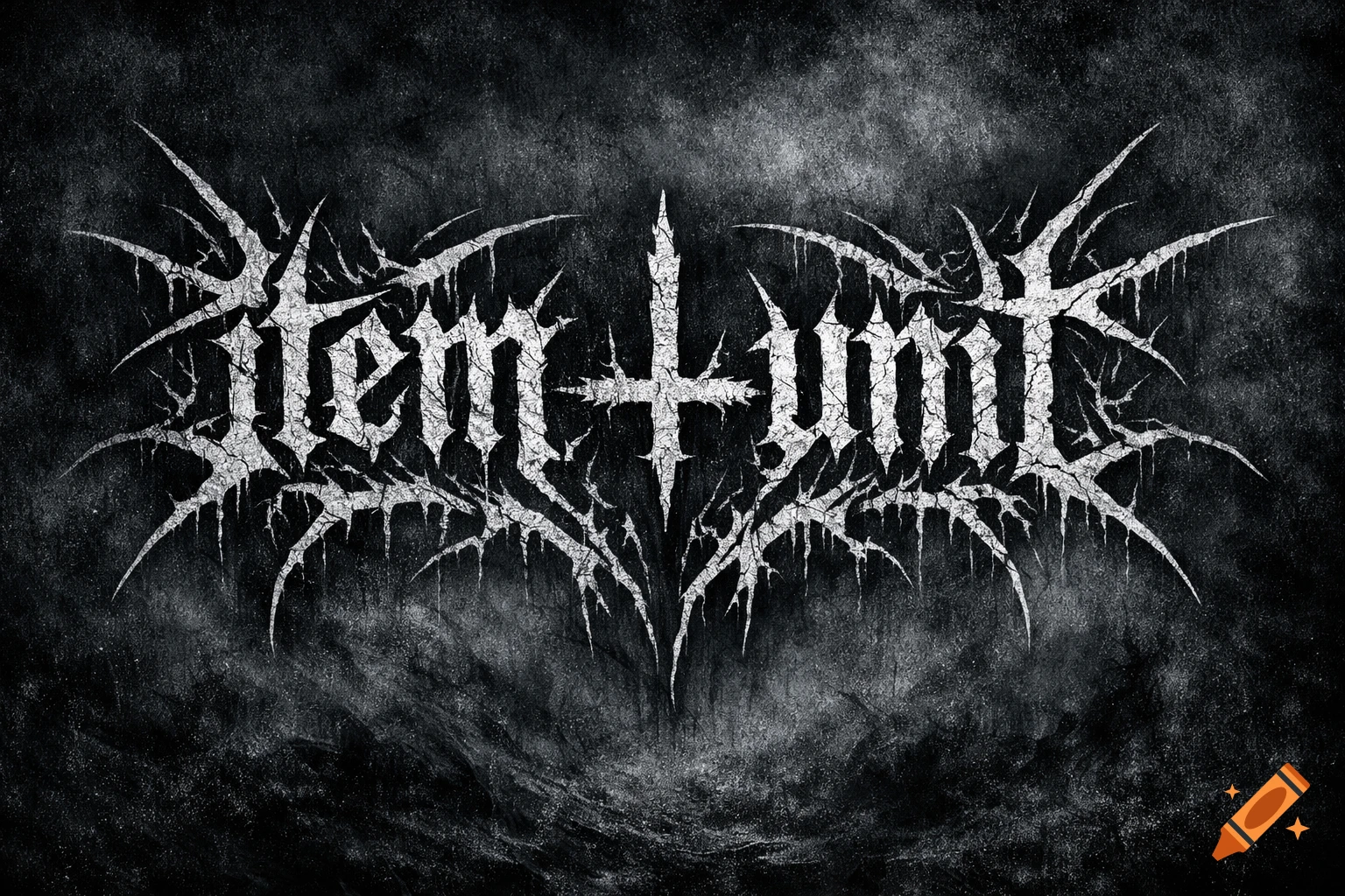 A white, spiky black metal band logo with an inverted cross in the center, set against a dark, gritty, textured background, spelling "item + unit".
