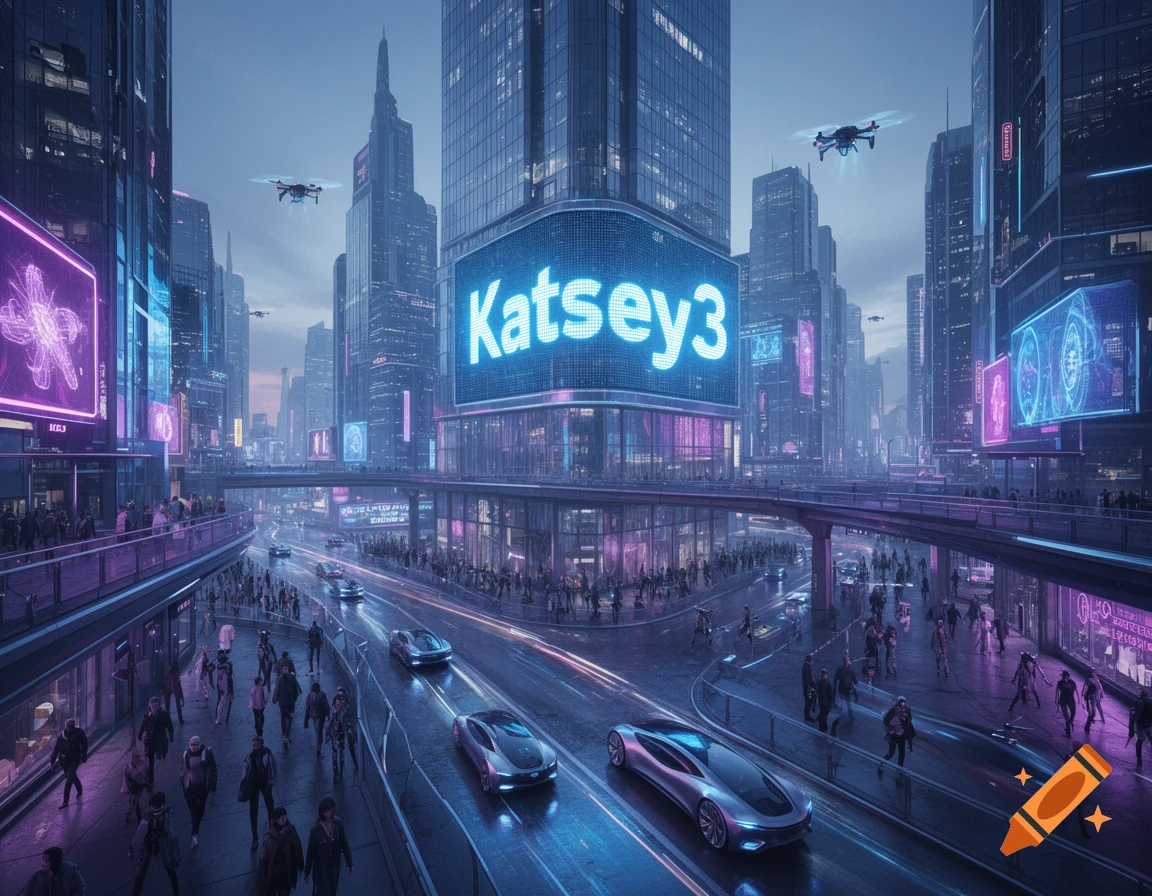 Vibrant cyberpunk city at dusk with skyscrapers, neon signs, futuristic ...