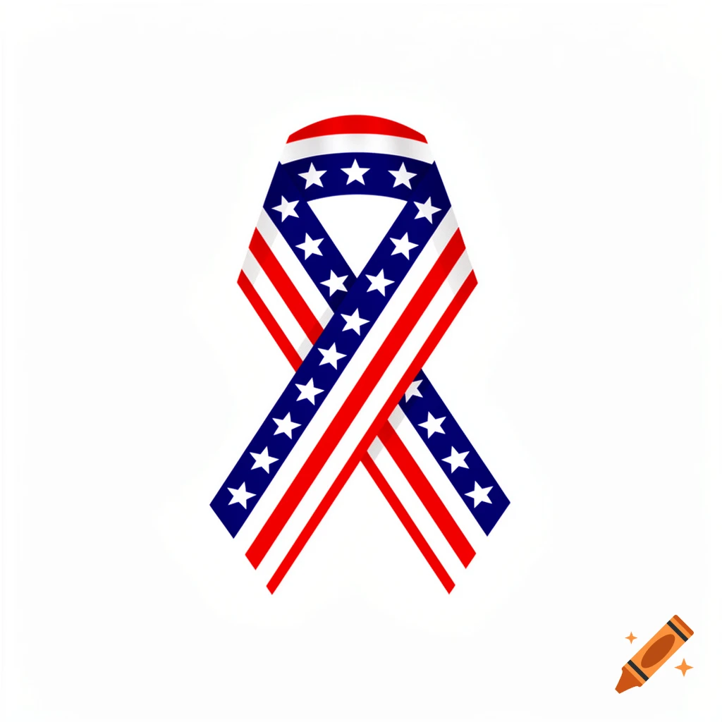 A stylized ribbon adorned with the American flag's stars and stripes design.