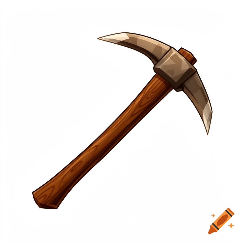 A brown wooden pickaxe game item asset with a metallic head, depicted in a clean flat illustration style, isolated on a white background.
