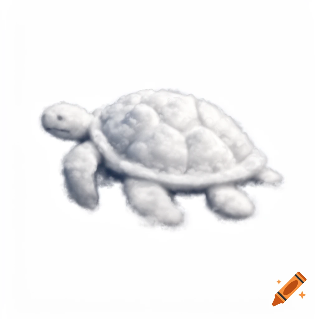 A white cloud in the shape of a turtle is centered on a white background.