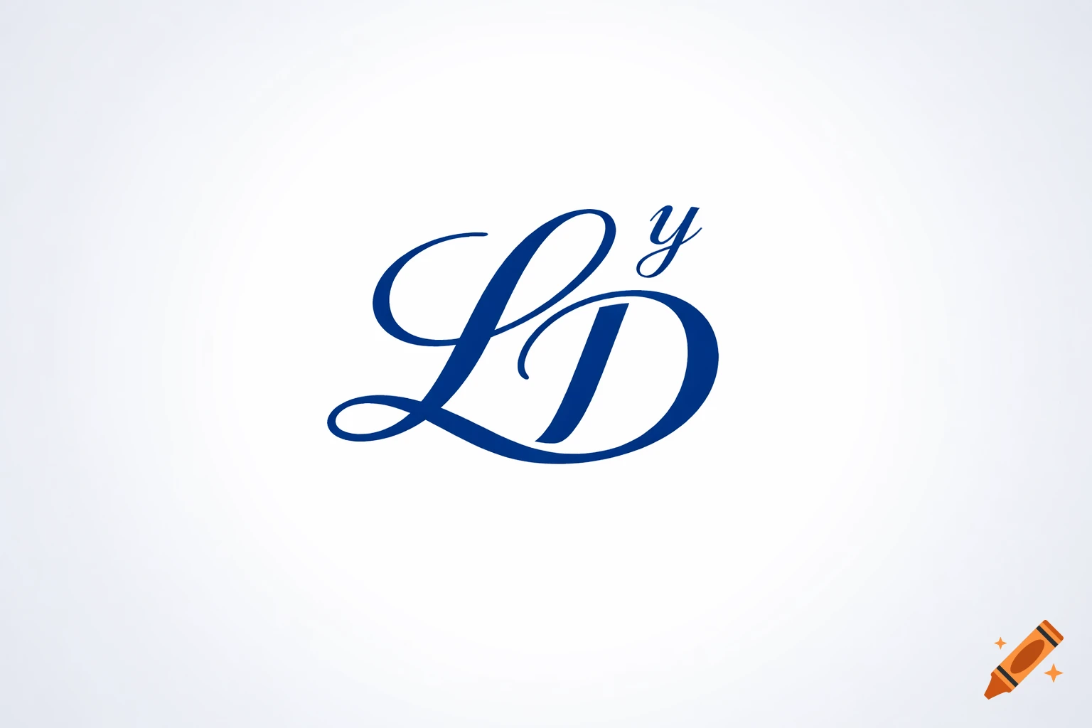 Blue script initials 'LD' with a superscript 'y' on a white background.