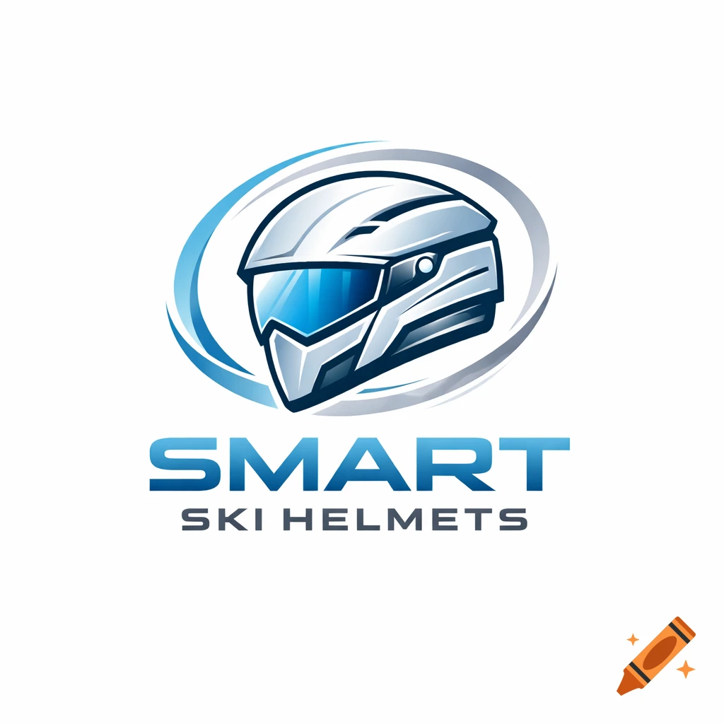 A modern logo for Smart Ski Helmets featuring a stylized blue and gray helmet with a visor.