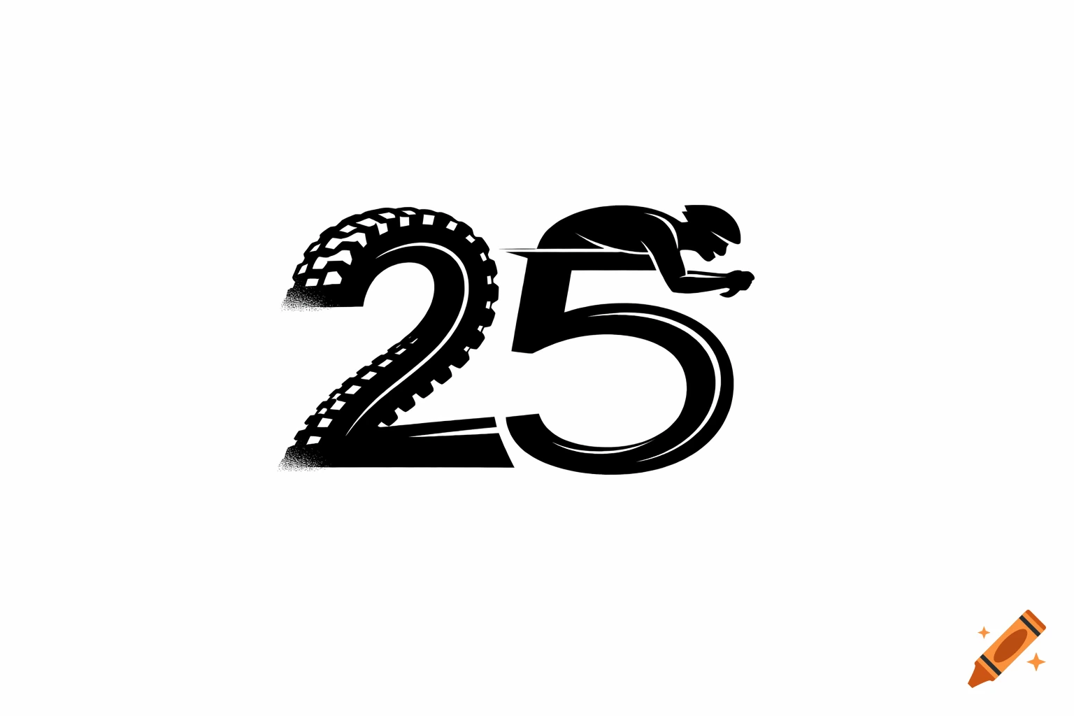 Black and white 2D vector logo of the number 25, with a mountain bike tire forming the '2' and a cyclist forming the '5'.