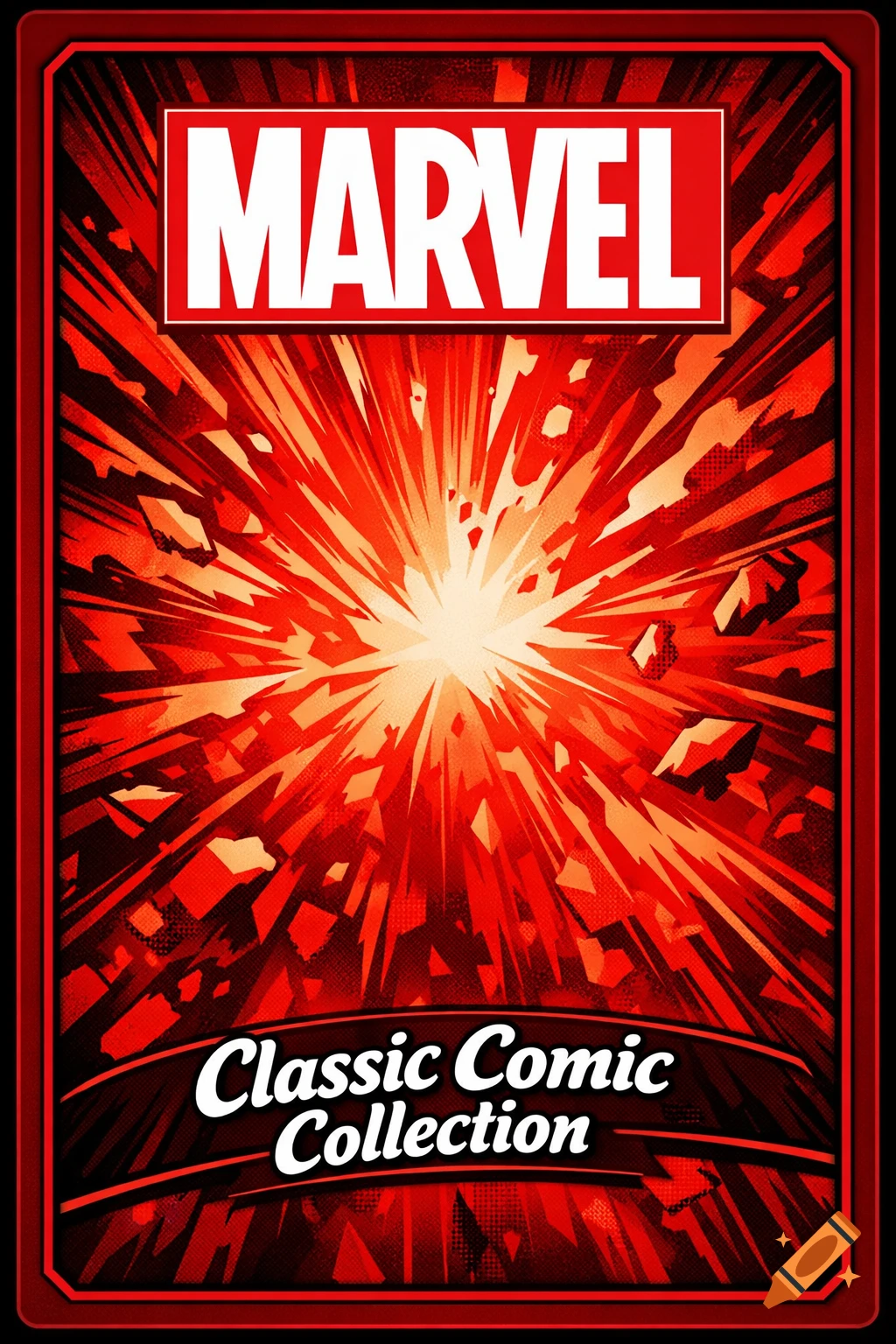 A Marvel trading card reverse featuring a red explosion background, with the 'MARVEL' logo and 'Classic Comic Collection' text.