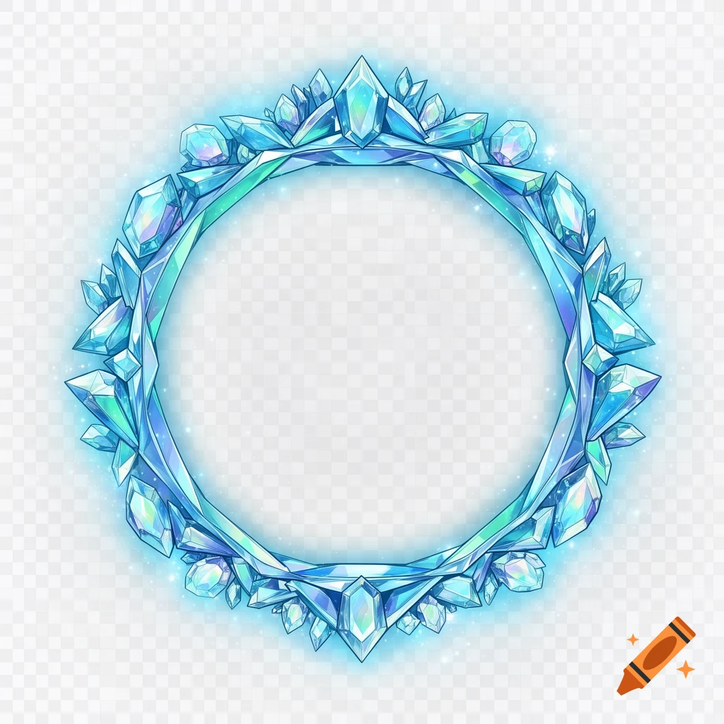 A circular avatar frame made of iridescent blue and aqua faceted crystals with glowing edges and subtle sparkles, on a transparent background.
