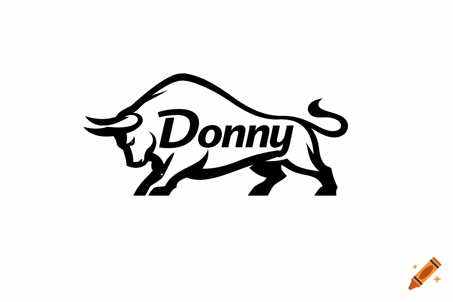 Black and white vector logo of a bull with the name 'Donny' integrated into its body.