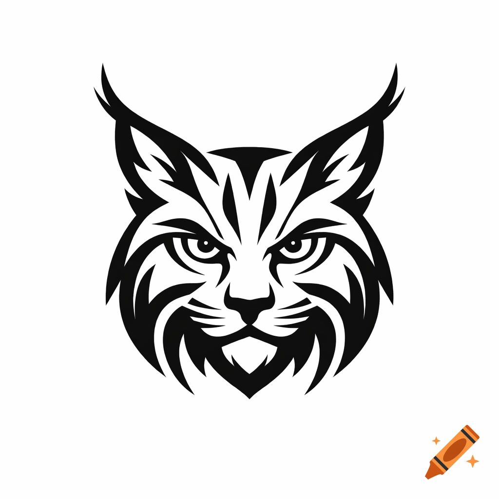 Stylized black and white bobcat head logo with sharp lines and tribal patterns.