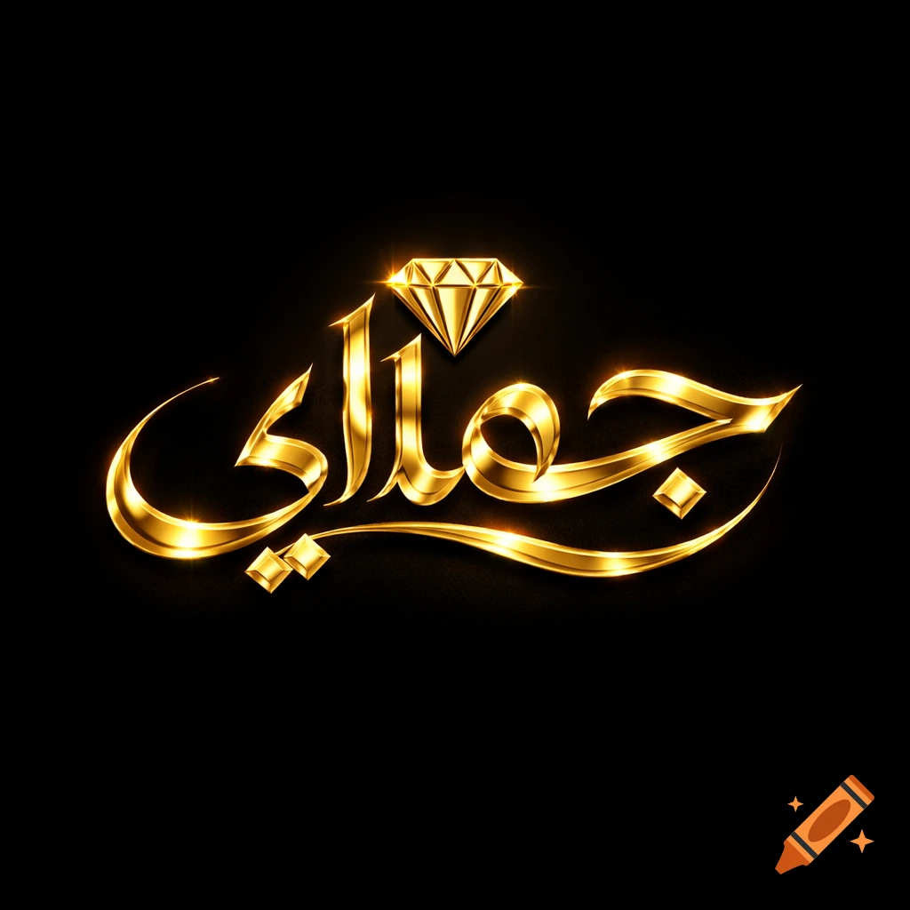 Luxurious golden logo with Persian calligraphy 'جمالی' and a diamond on a black background.