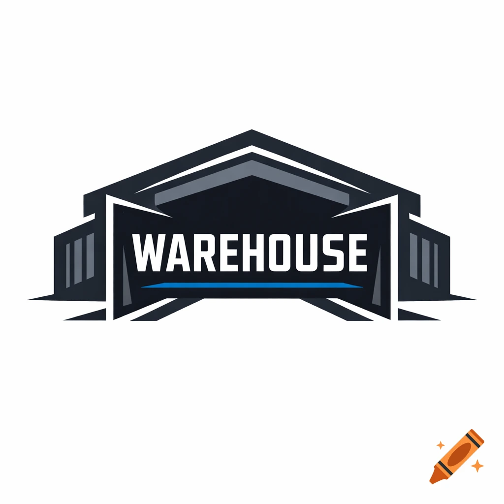 Stylized dark grey and blue warehouse building logo with 'WAREHOUSE' text.