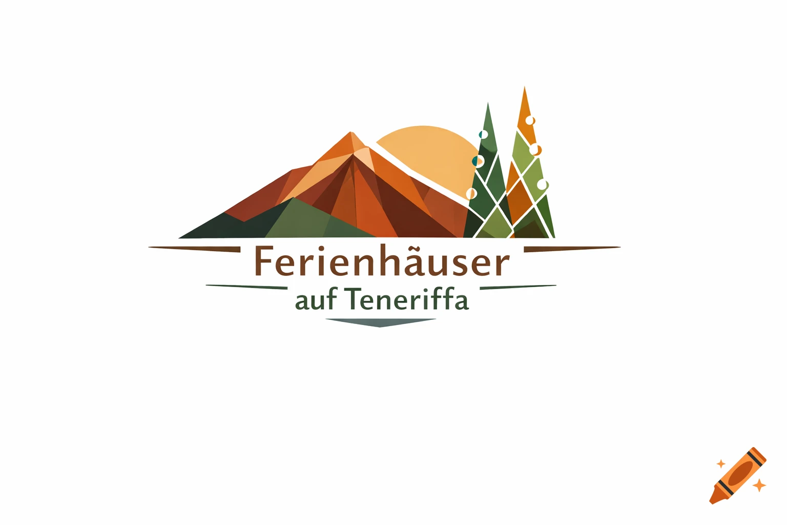 Geometric logo depicting mountains, trees, and sun with the text 'Ferienh r auf Teneriffa' below.